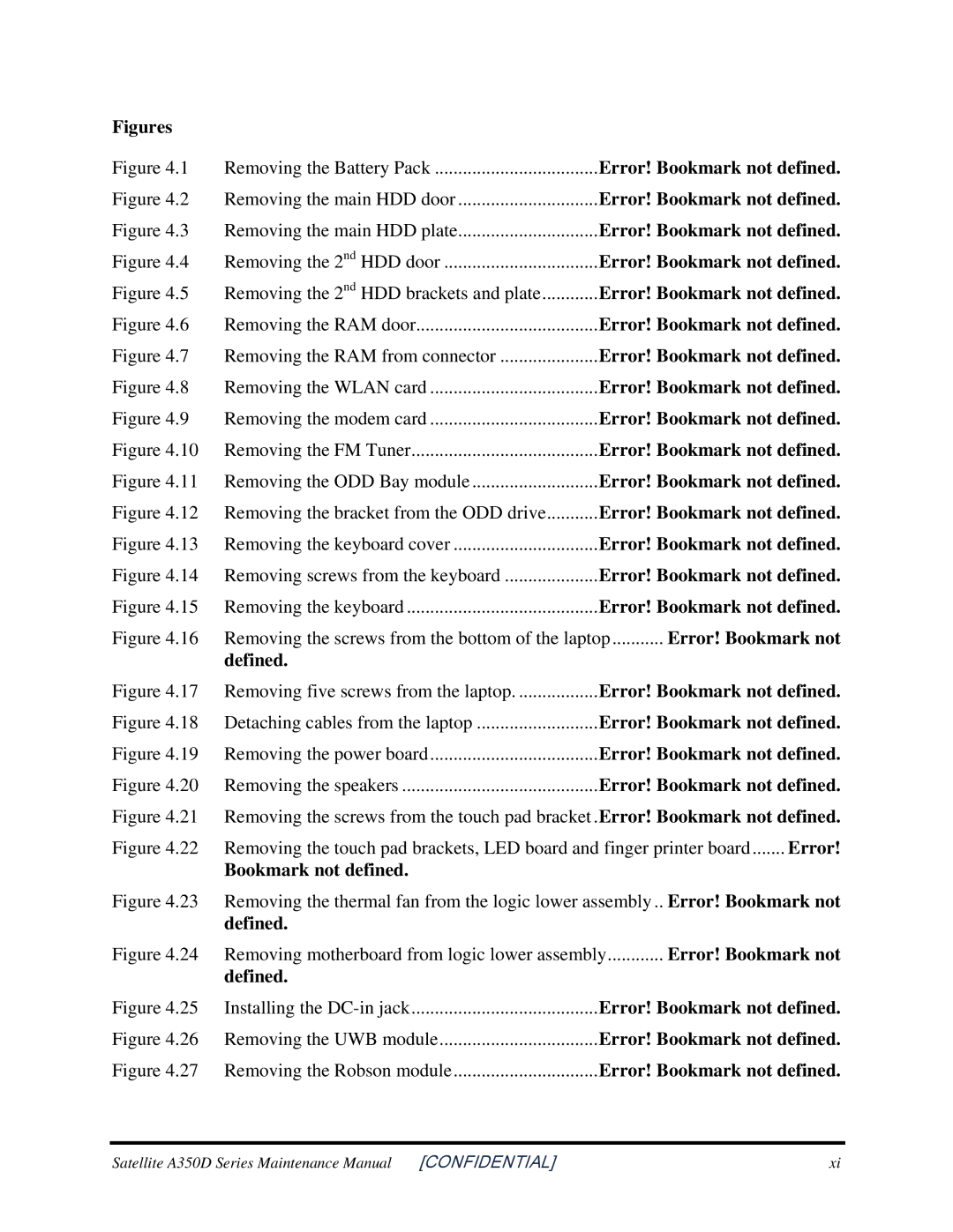 Toshiba Satellite A350D manual Error! Bookmark not, Defined 