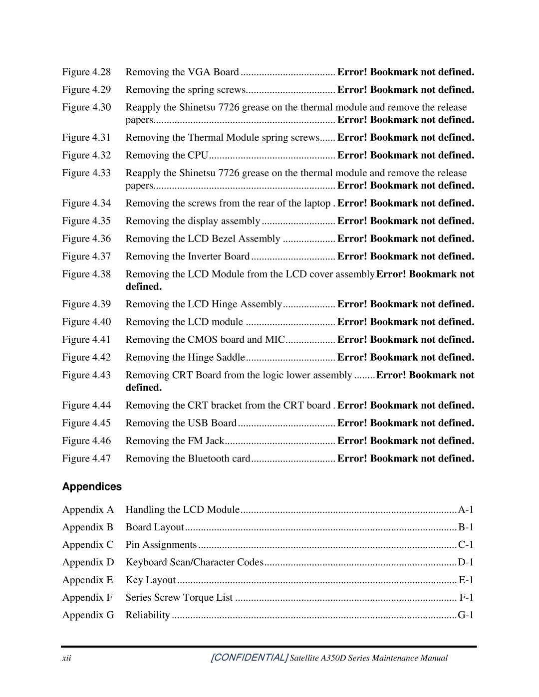 Toshiba Satellite A350D manual Appendices, Appendix G 