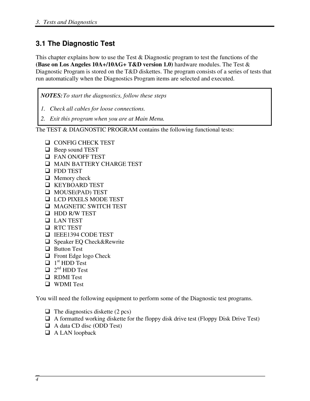 Toshiba Satellite A350D manual Diagnostic Test 