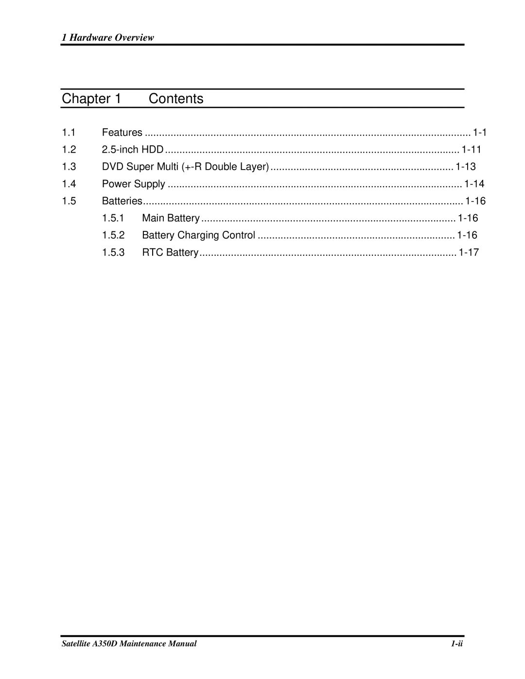 Toshiba Satellite A350D manual Chapter Contents 