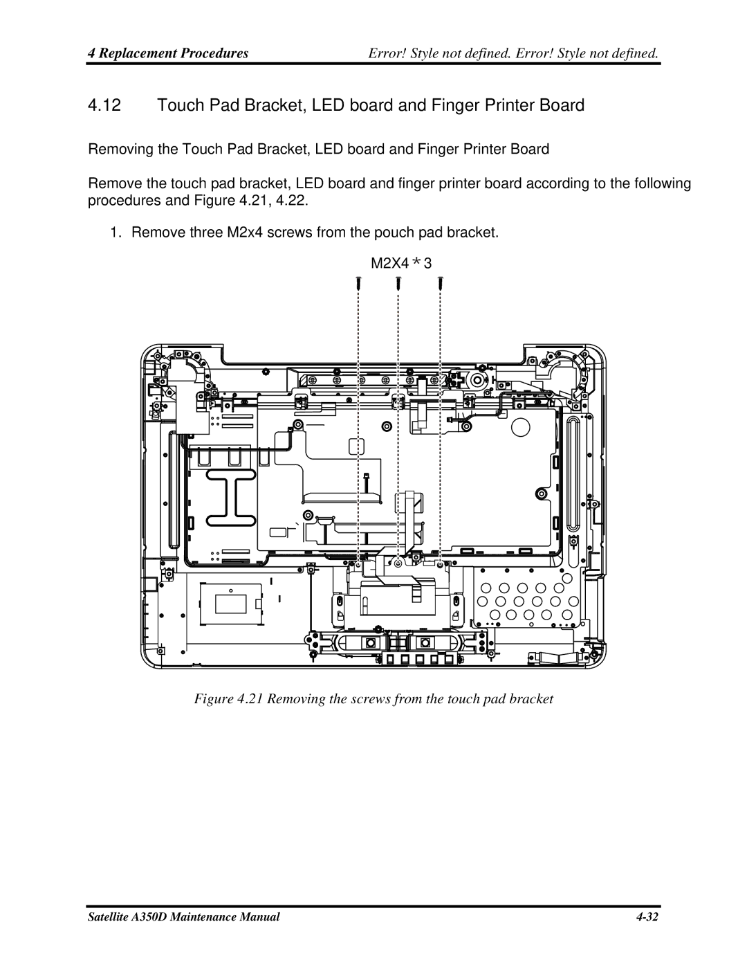 Toshiba Satellite A350D manual Touch Pad Bracket, LED board and Finger Printer Board 