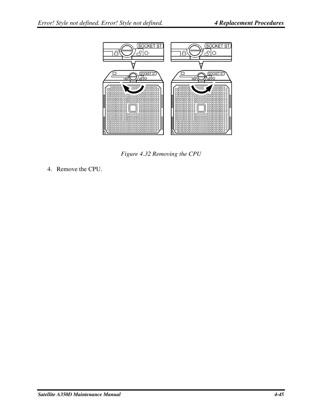 Toshiba Satellite A350D manual Removing the CPU 