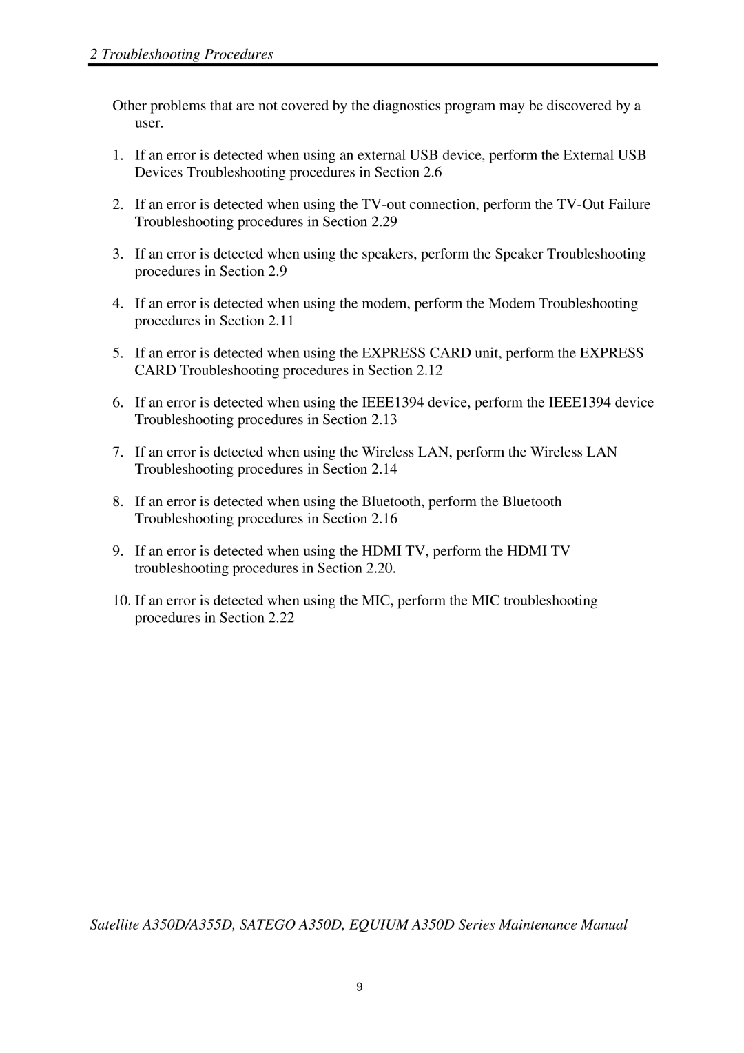 Toshiba Satellite A350D manual Troubleshooting Procedures 