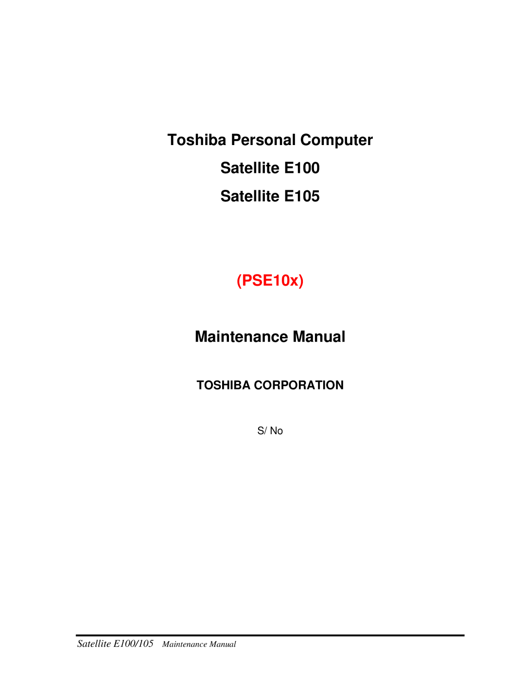 Toshiba SATELLITE E105 manual PSE10x 