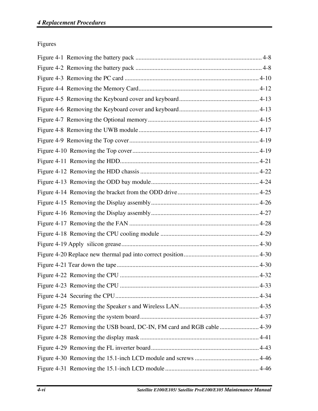 Toshiba SATELLITE E105 manual Figures Removing the battery pack 