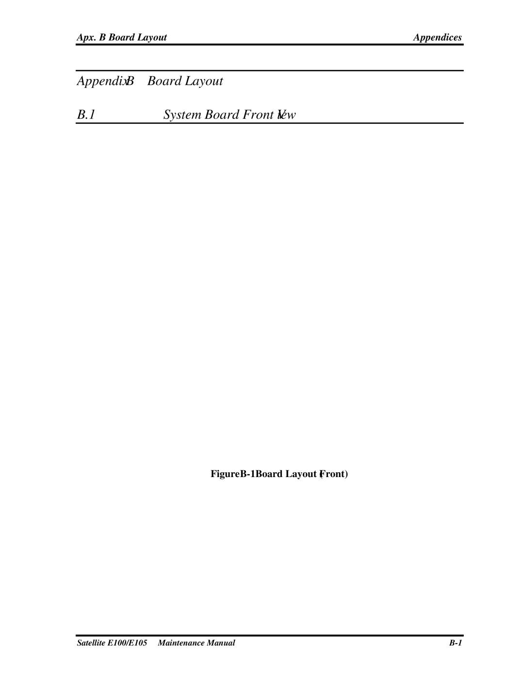 Toshiba SATELLITE E105 manual Apx. B Board Layout Appendices, Figure B-1 Board Layout Front 
