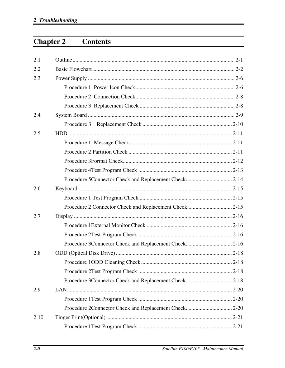 Toshiba SATELLITE E105 manual Chapter Contents 