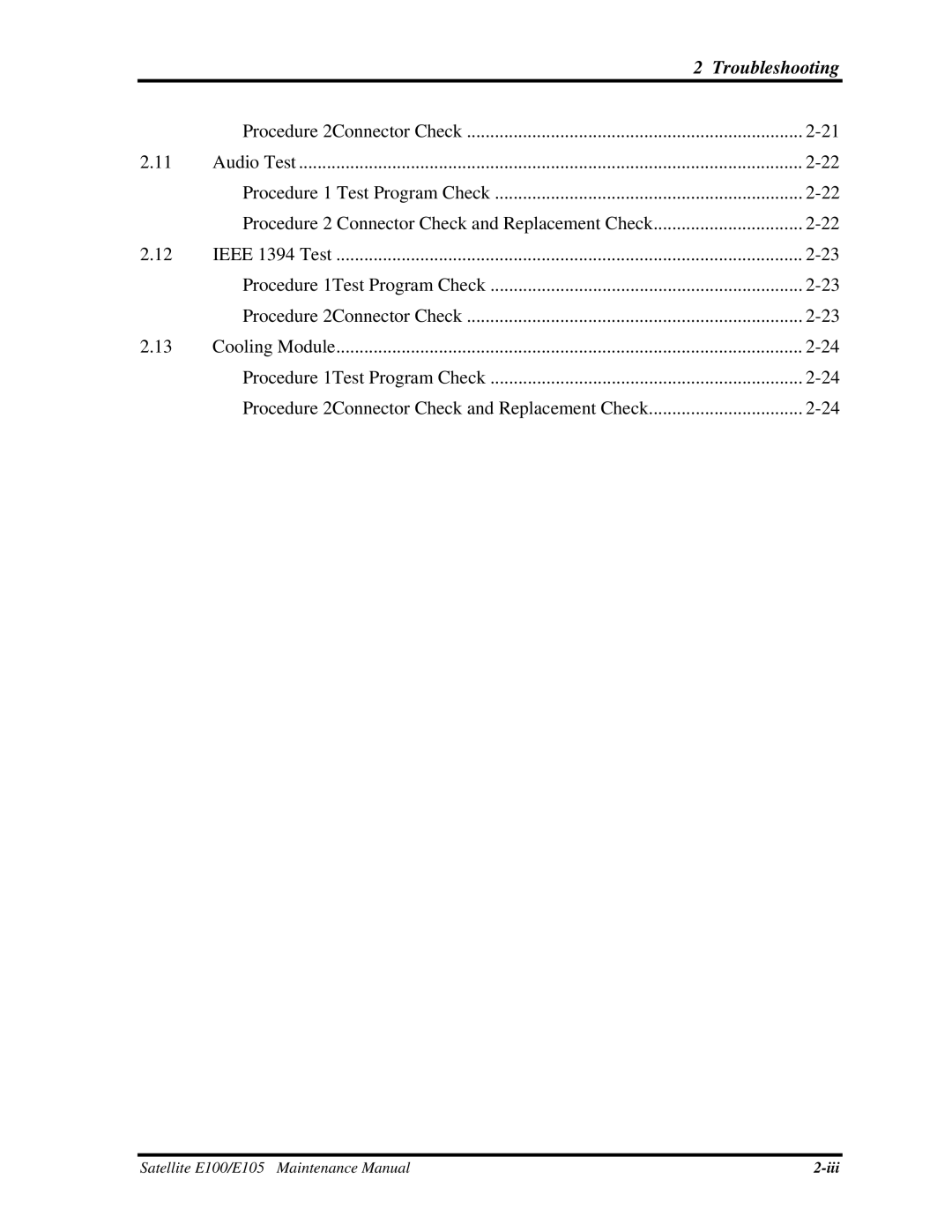 Toshiba SATELLITE E105 manual Procedure 2Connector Check Audio Test 