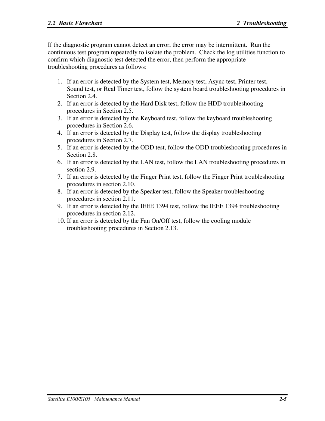 Toshiba SATELLITE E105 manual Basic Flowchart Troubleshooting 