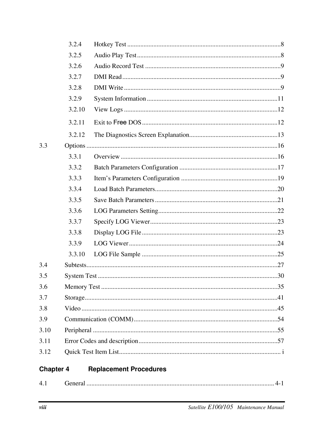 Toshiba SATELLITE E105 manual Options, Chapter Replacement Procedures 