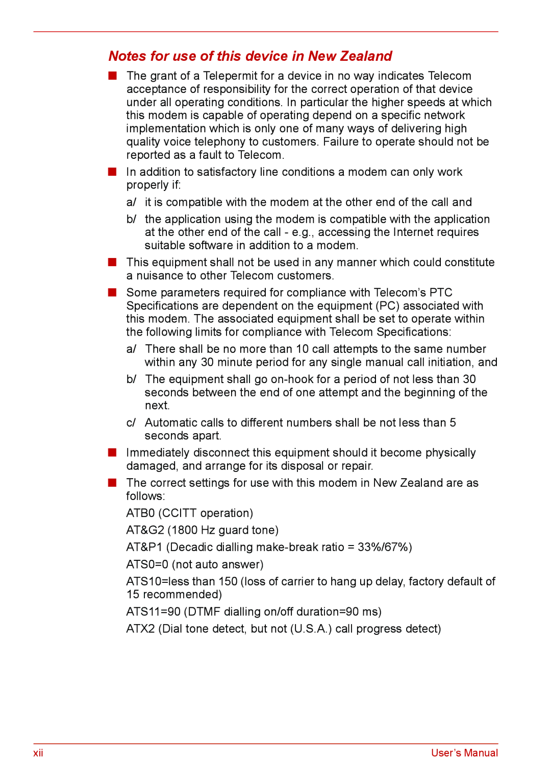 Toshiba Satellite M300/M300D/ L310/L310D Satellite Pro M300/M300D/ L310/L310D user manual Xii User’s Manual 