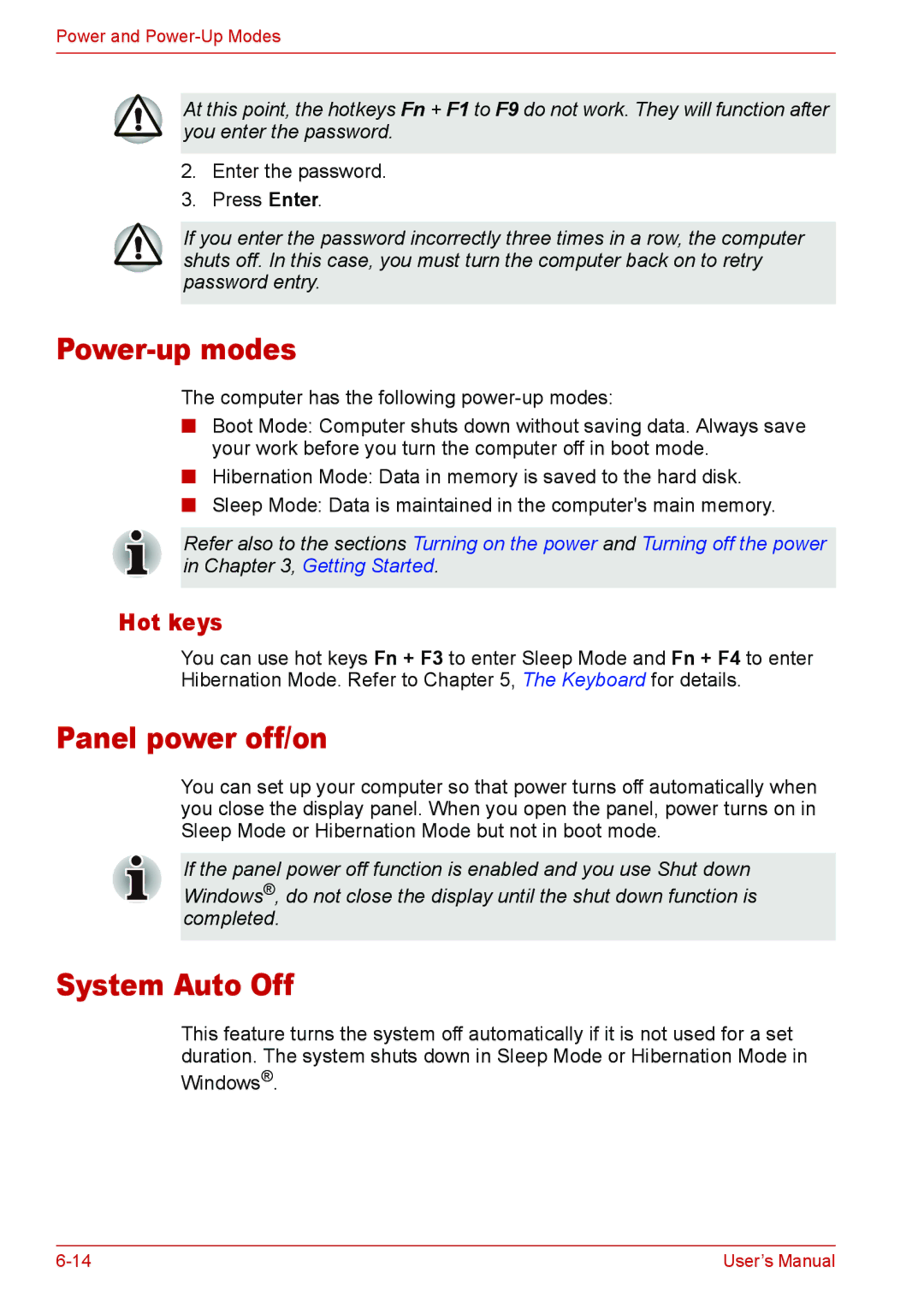 Toshiba Satellite M300/M300D/ L310/L310D Satellite Pro M300/M300D/ L310/L310D Power-up modes, Panel power off/on, Hot keys 