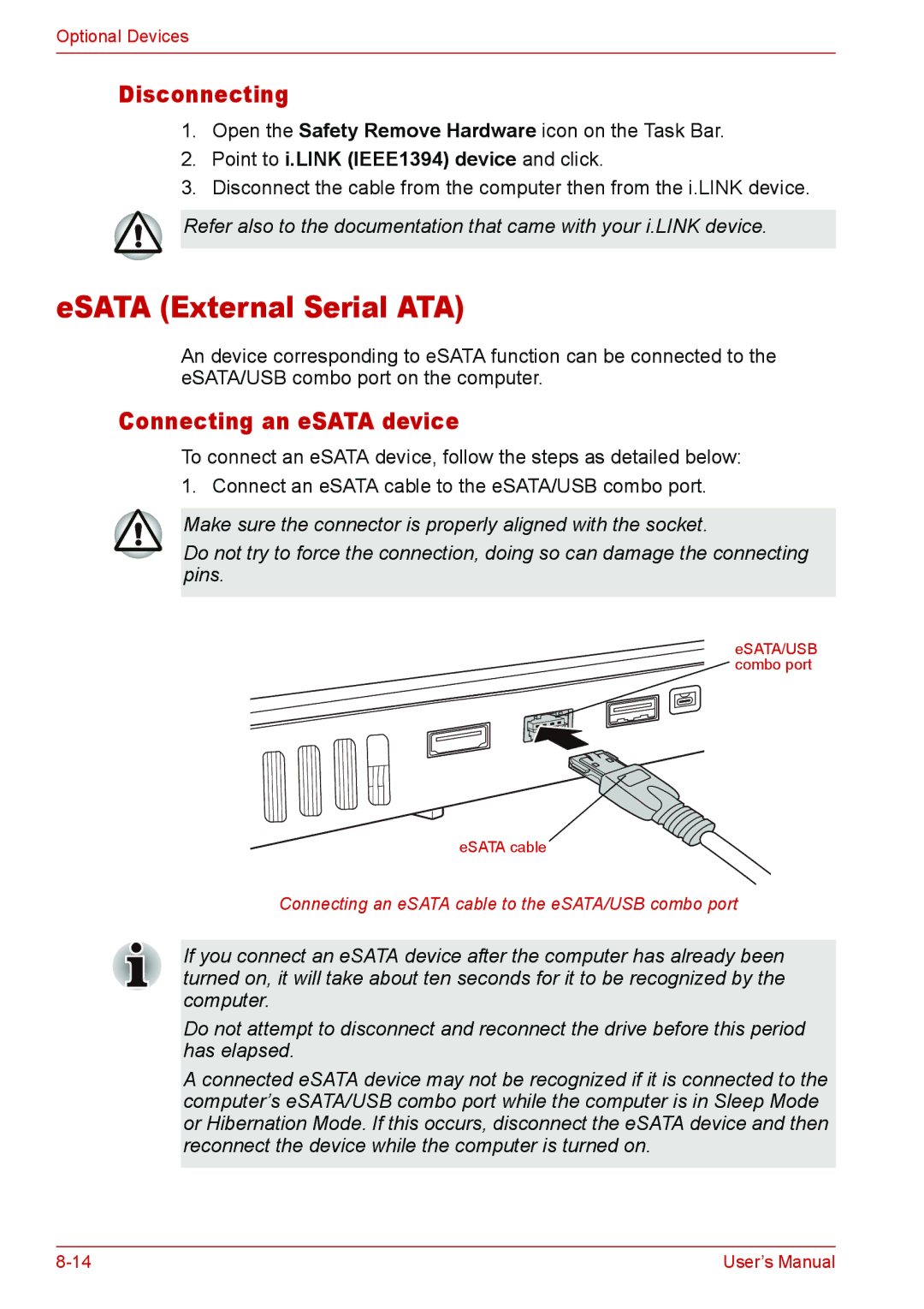 Toshiba Satellite M300/M300D/ L310/L310D Satellite Pro M300/M300D/ L310/L310D user manual ESATA External Serial ATA 