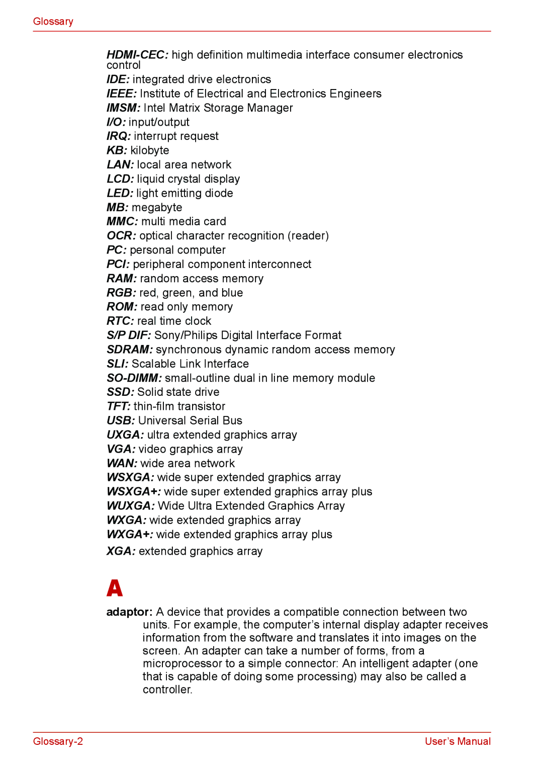 Toshiba Satellite M300/M300D/ L310/L310D Satellite Pro M300/M300D/ L310/L310D user manual Glossary 