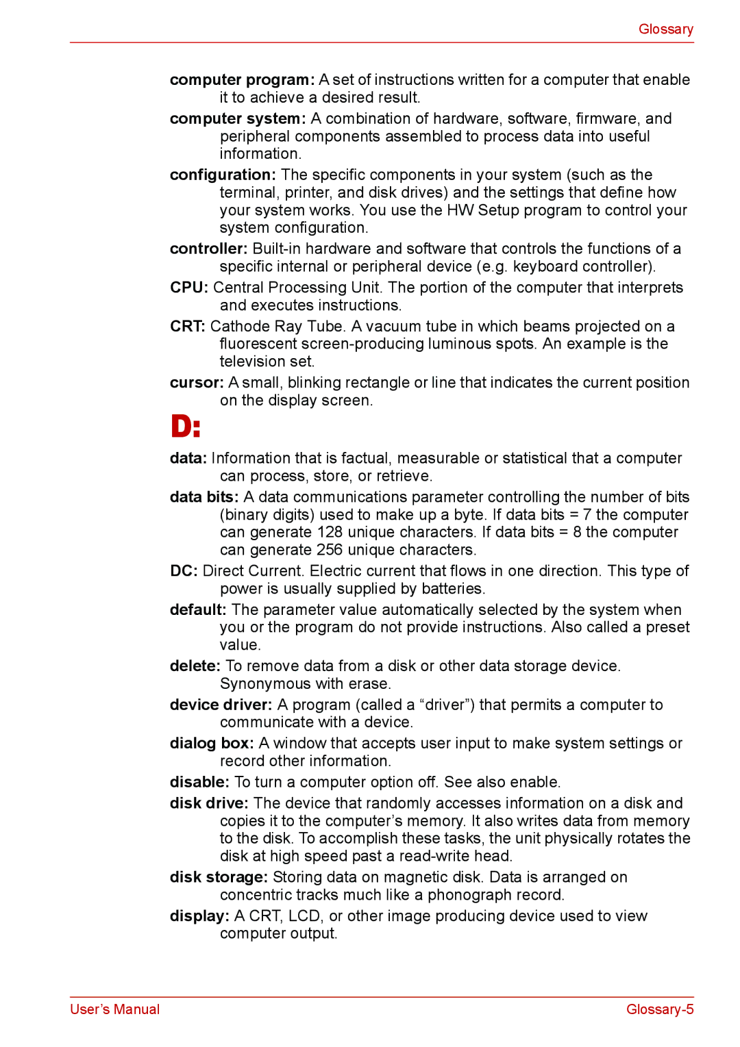 Toshiba Satellite M300/M300D/ L310/L310D Satellite Pro M300/M300D/ L310/L310D user manual Glossary-5 