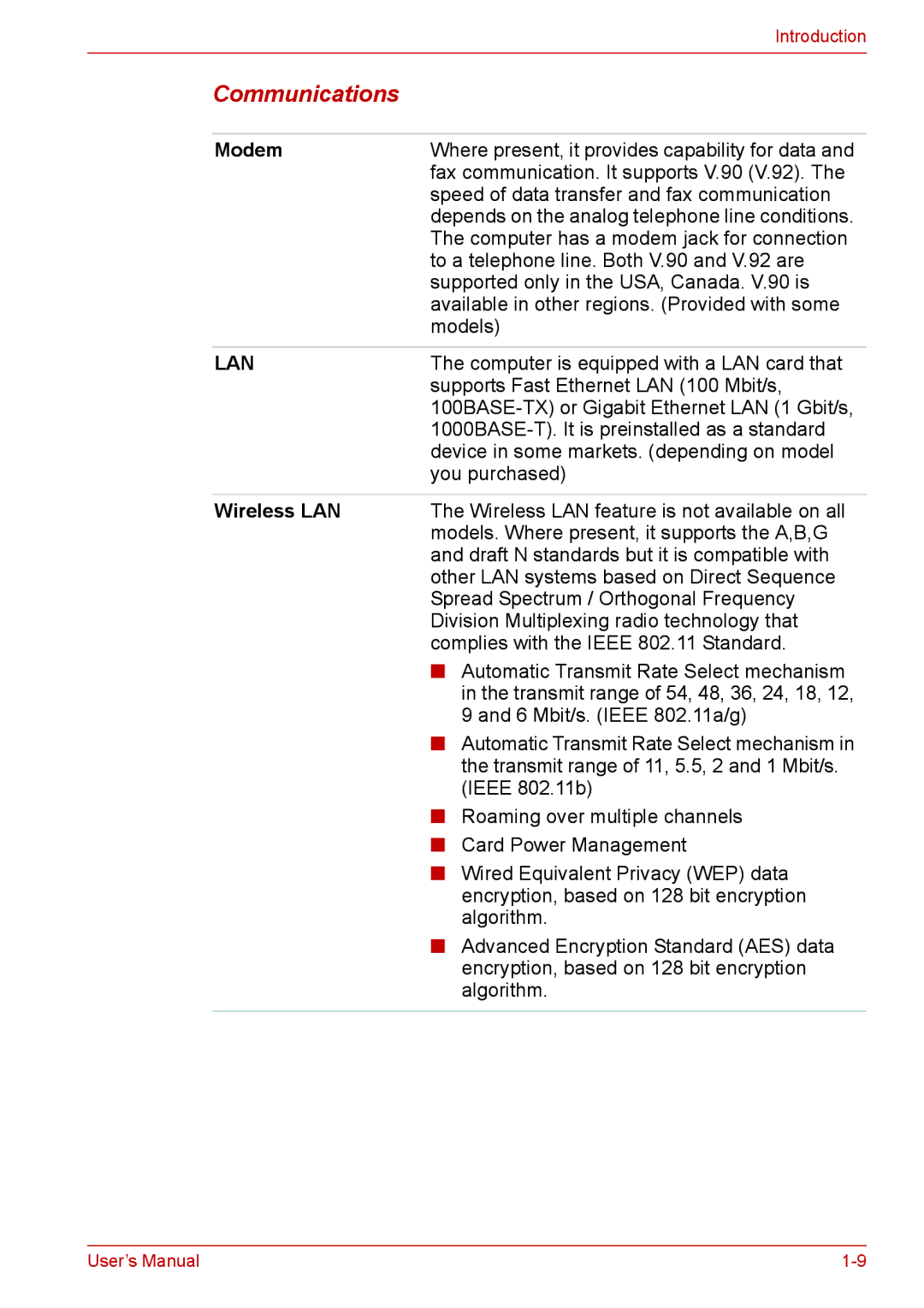 Toshiba Satellite M300/M300D/ L310/L310D Satellite Pro M300/M300D/ L310/L310D user manual Communications, Wireless LAN 