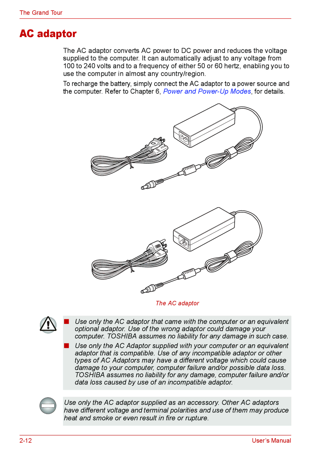 Toshiba Satellite M300/M300D/ L310/L310D Satellite Pro M300/M300D/ L310/L310D user manual AC adaptor 