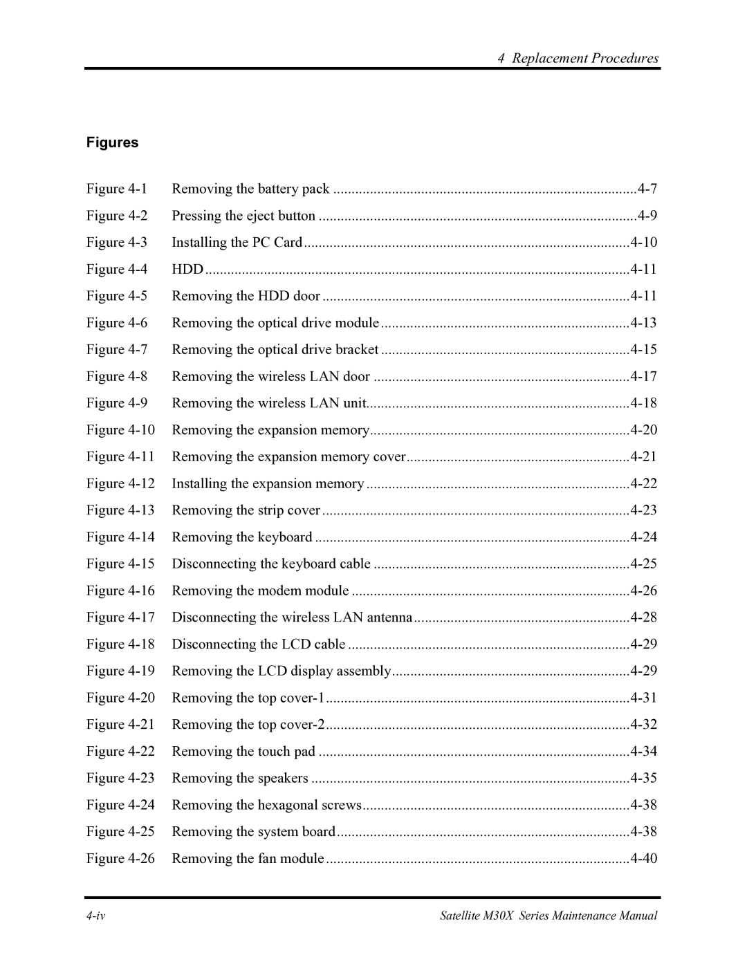 Toshiba Satellite M30X manual Figures 