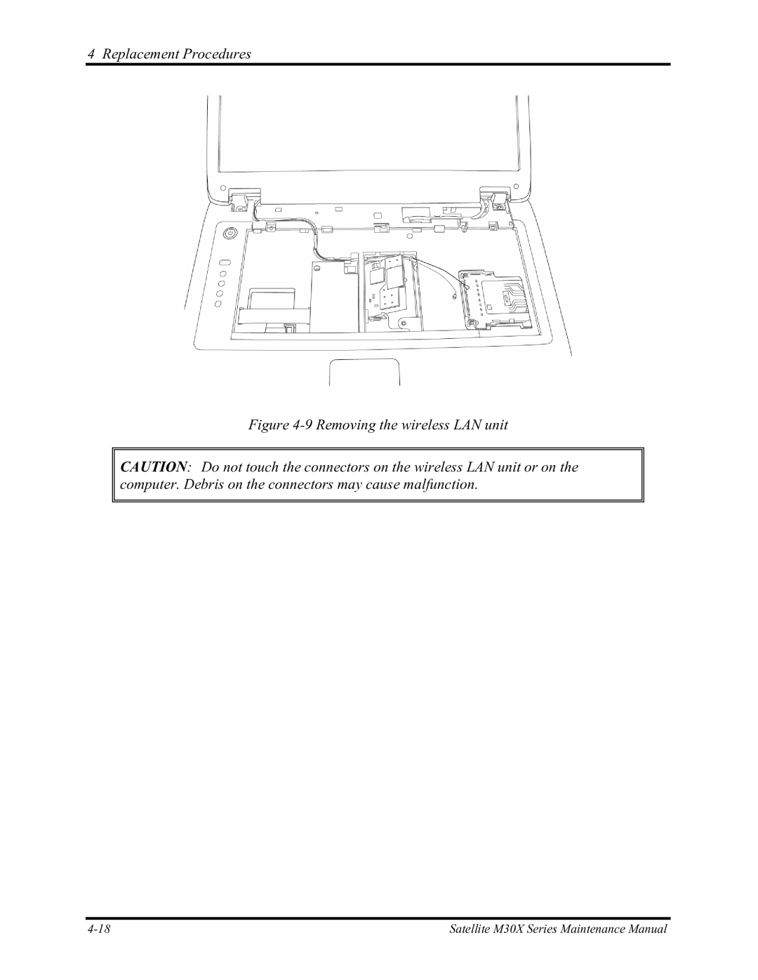 Toshiba Satellite M30X manual Removing the wireless LAN unit 