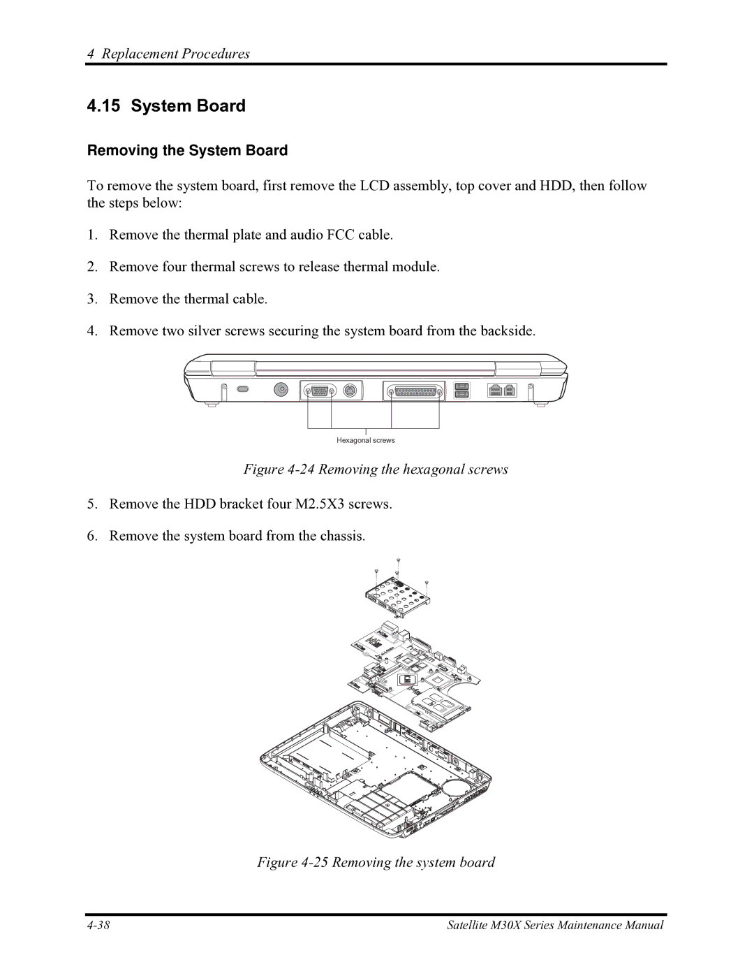 Toshiba Satellite M30X manual Removing the System Board 