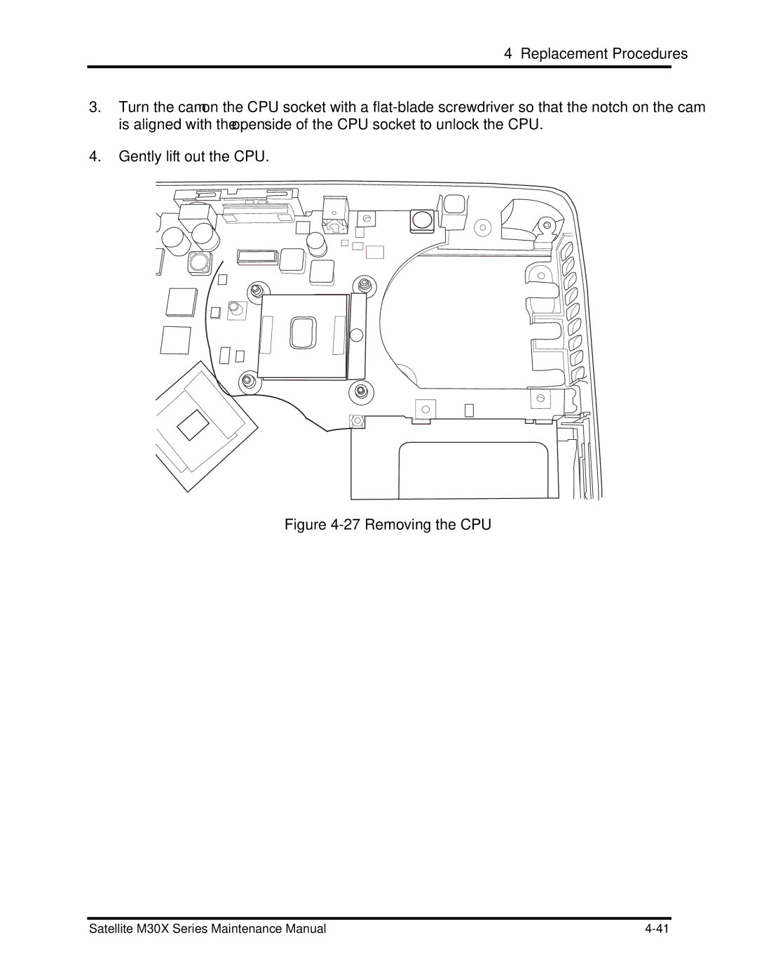 Toshiba Satellite M30X manual Removing the CPU 