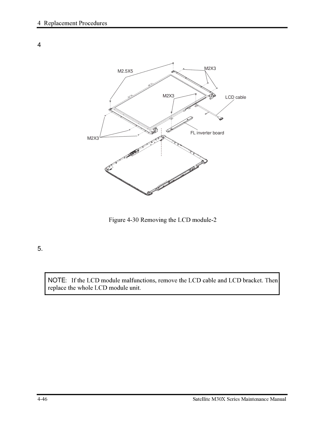 Toshiba Satellite M30X manual Removing the LCD module-2 