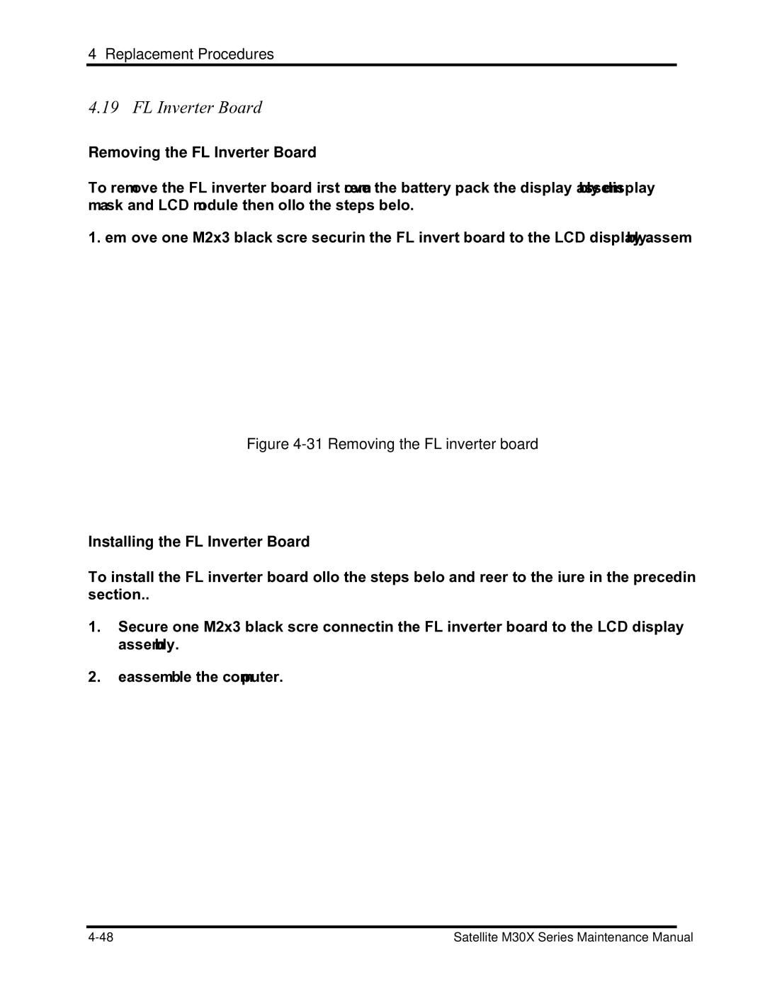 Toshiba Satellite M30X manual Removing the FL Inverter Board, Installing the FL Inverter Board 