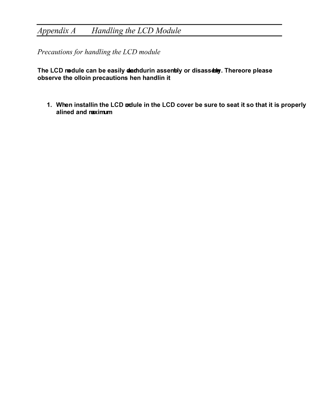 Toshiba Satellite M30X manual Appendix a Handling the LCD Module, Precautions for handling the LCD module 