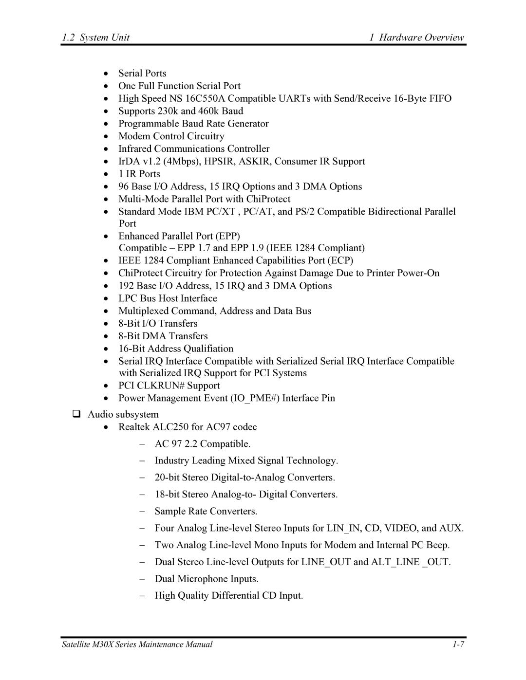 Toshiba Satellite M30X manual System Unit Hardware Overview 