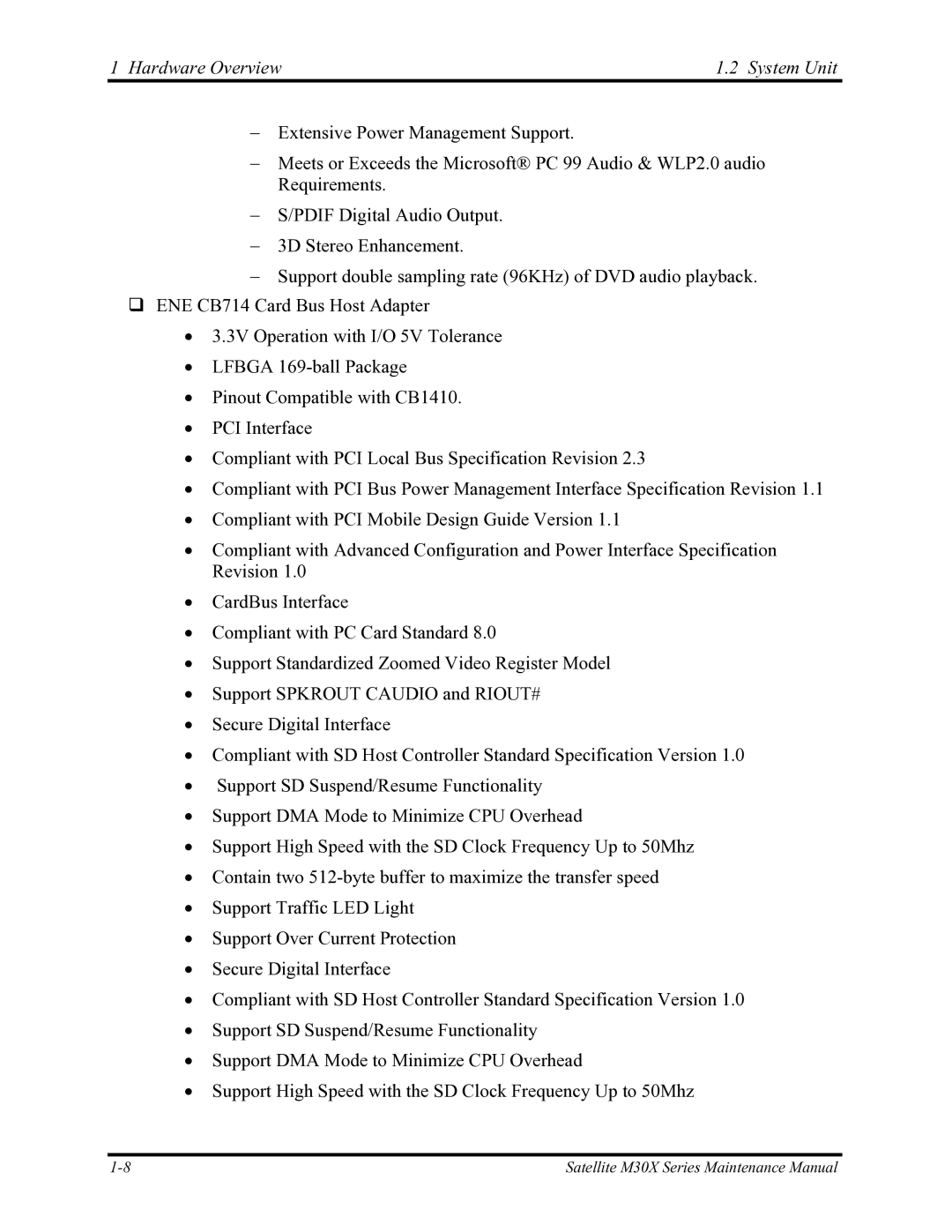 Toshiba Satellite M30X manual Hardware Overview System Unit 