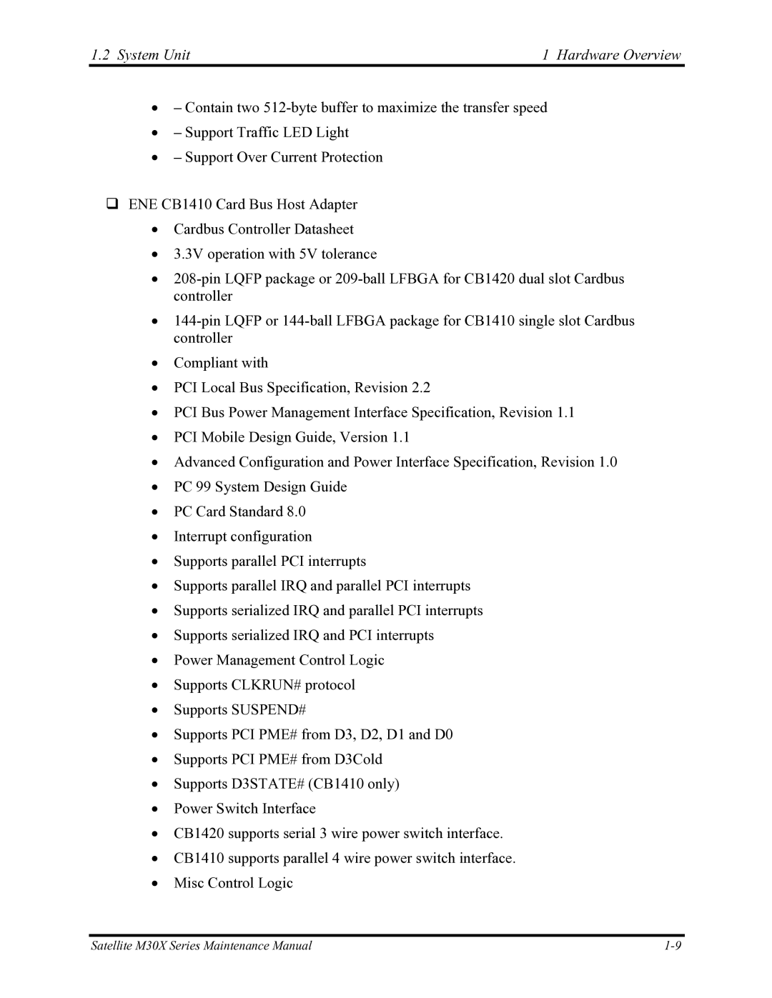 Toshiba Satellite M30X manual System Unit Hardware Overview 