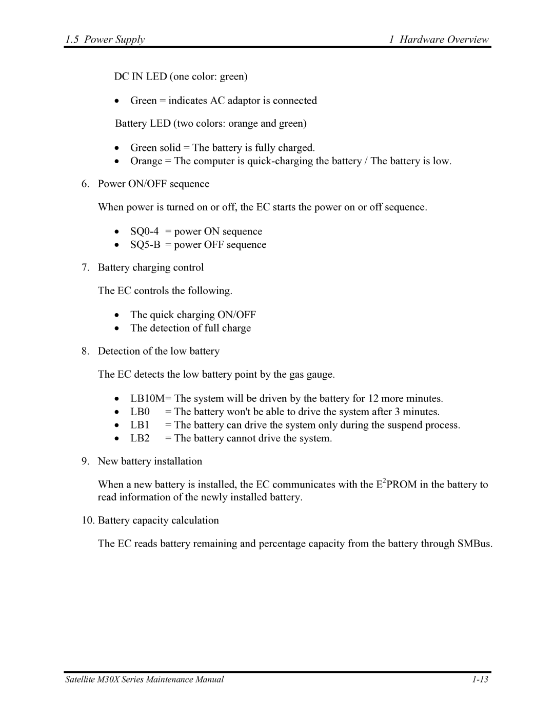 Toshiba Satellite M30X manual Power Supply Hardware Overview, LB2 