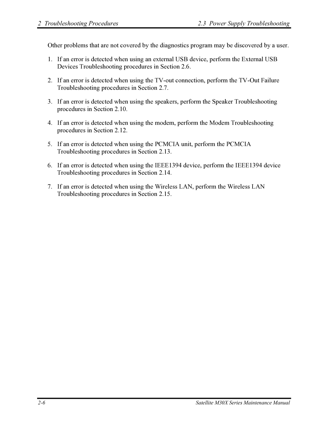 Toshiba Satellite M30X manual Troubleshooting Procedures Power Supply Troubleshooting 