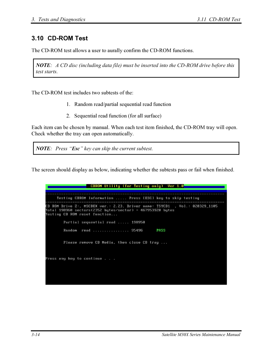 Toshiba Satellite M30X manual Tests and Diagnostics CD-ROM Test 