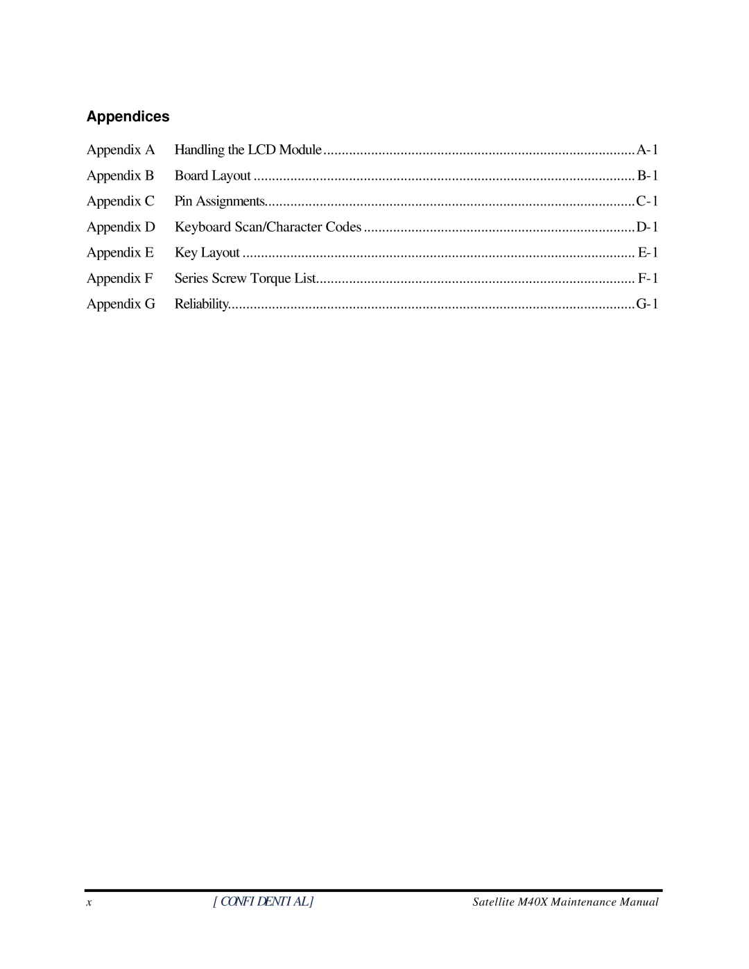 Toshiba Satellite M40X manual Appendices 