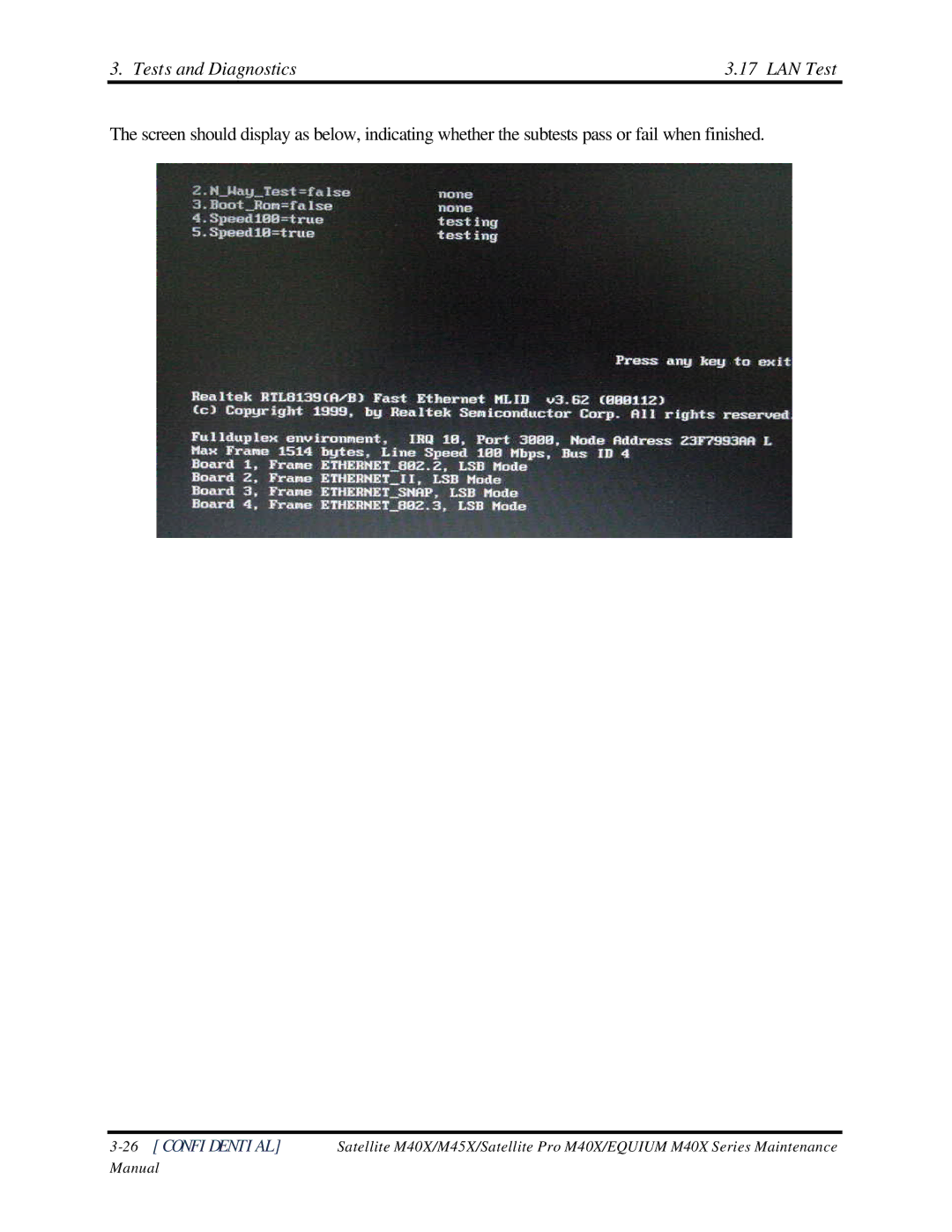 Toshiba Satellite M40X manual Tests and Diagnostics LAN Test 