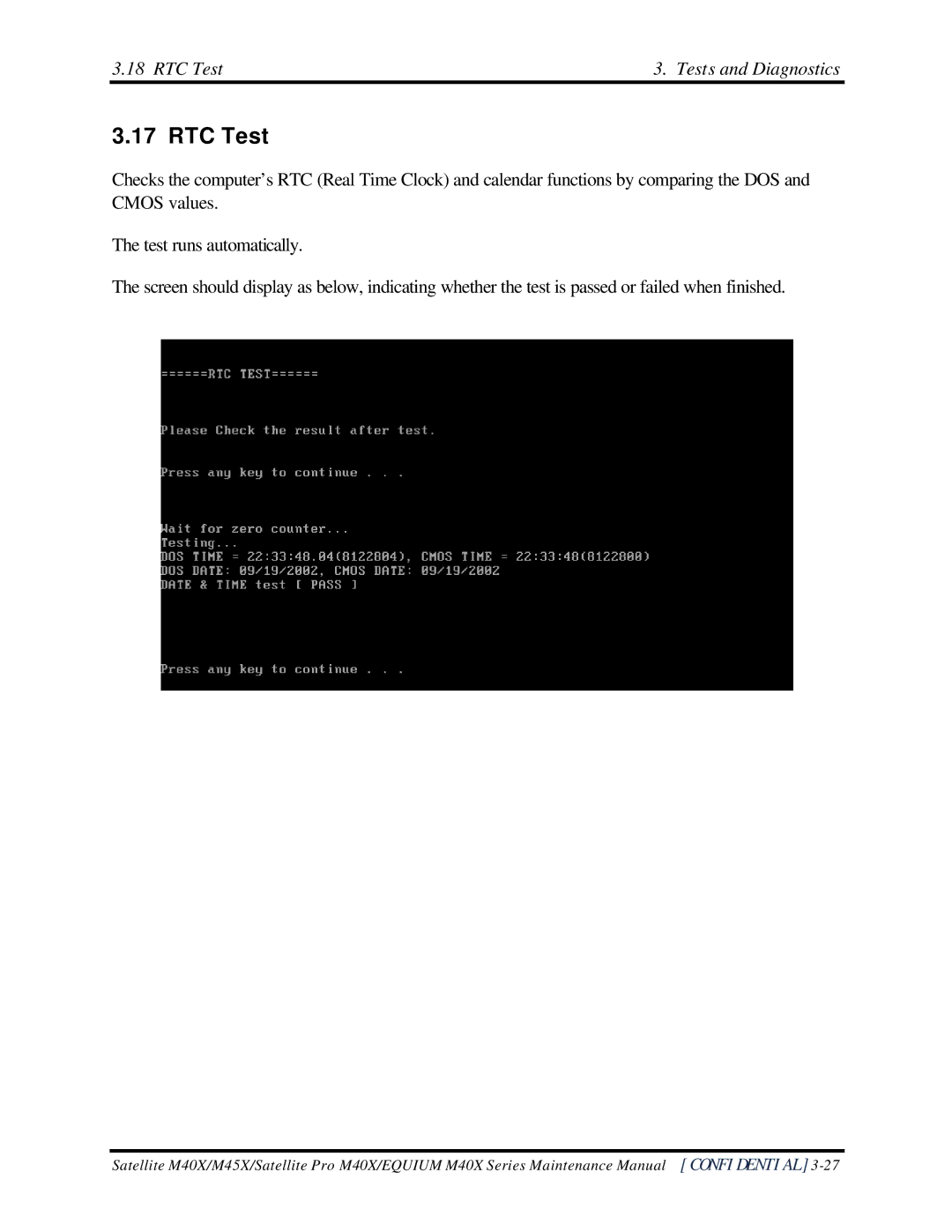 Toshiba Satellite M40X manual RTC Test Tests and Diagnostics 