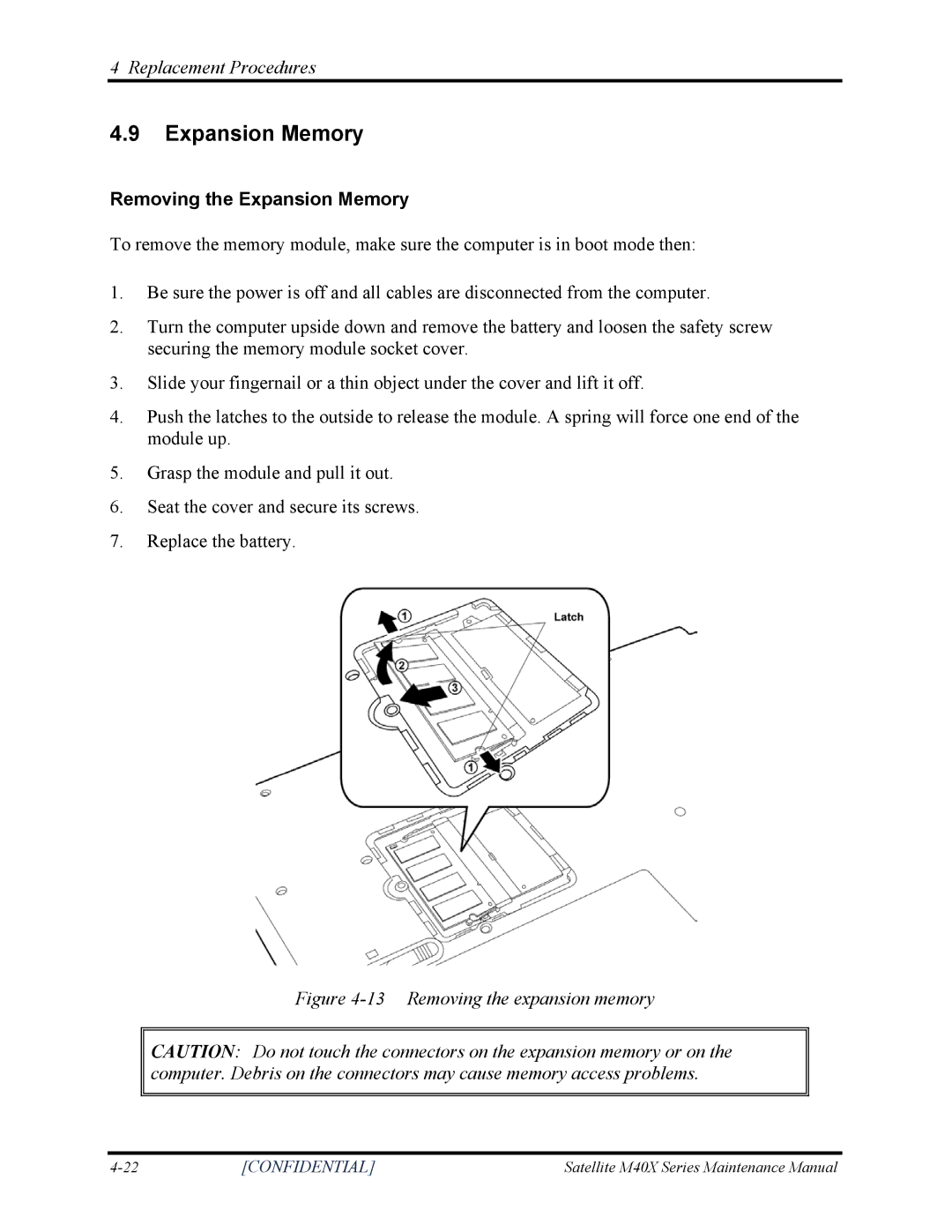 Toshiba Satellite M40X manual Removing the Expansion Memory 