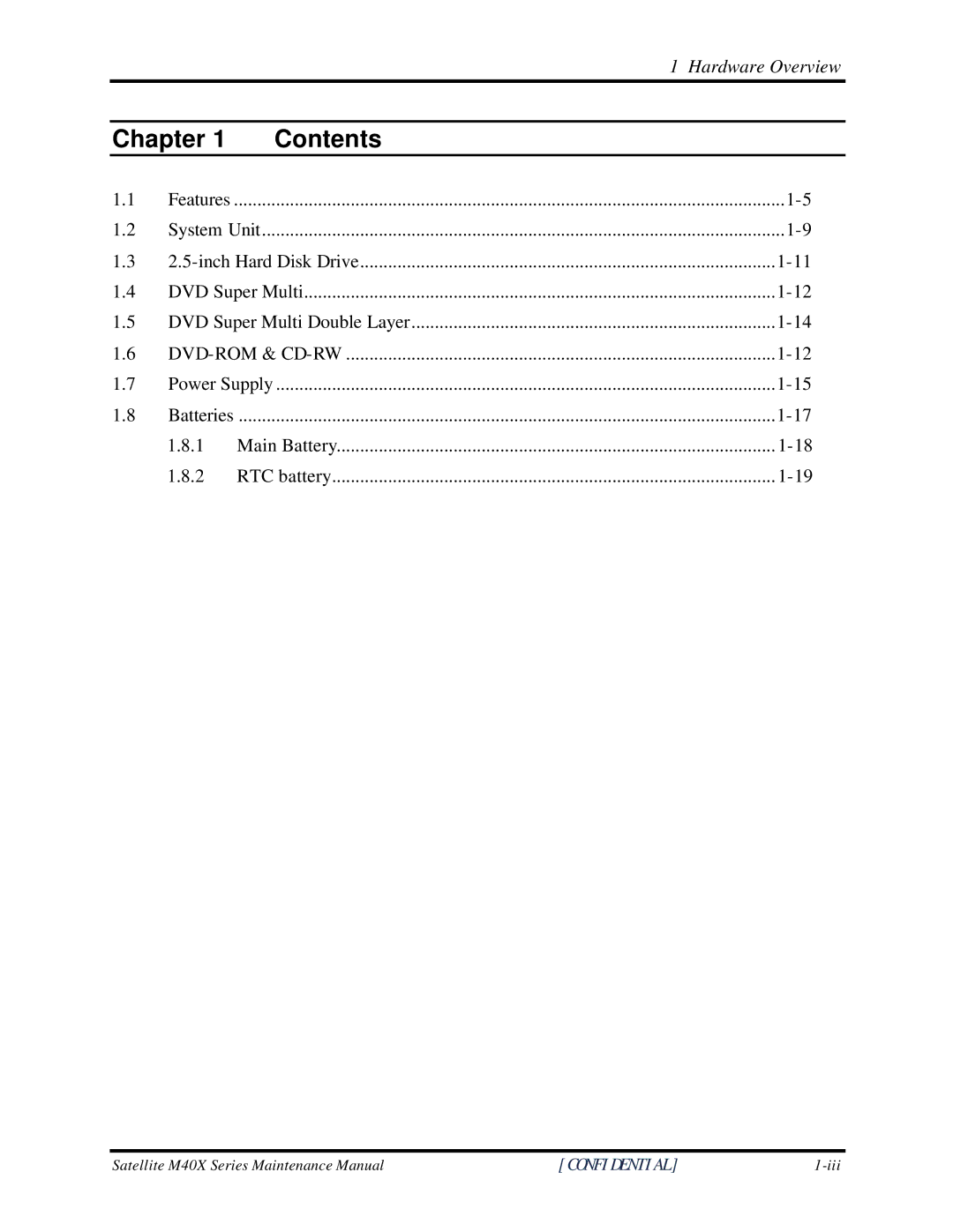 Toshiba Satellite M40X manual Chapter Contents 