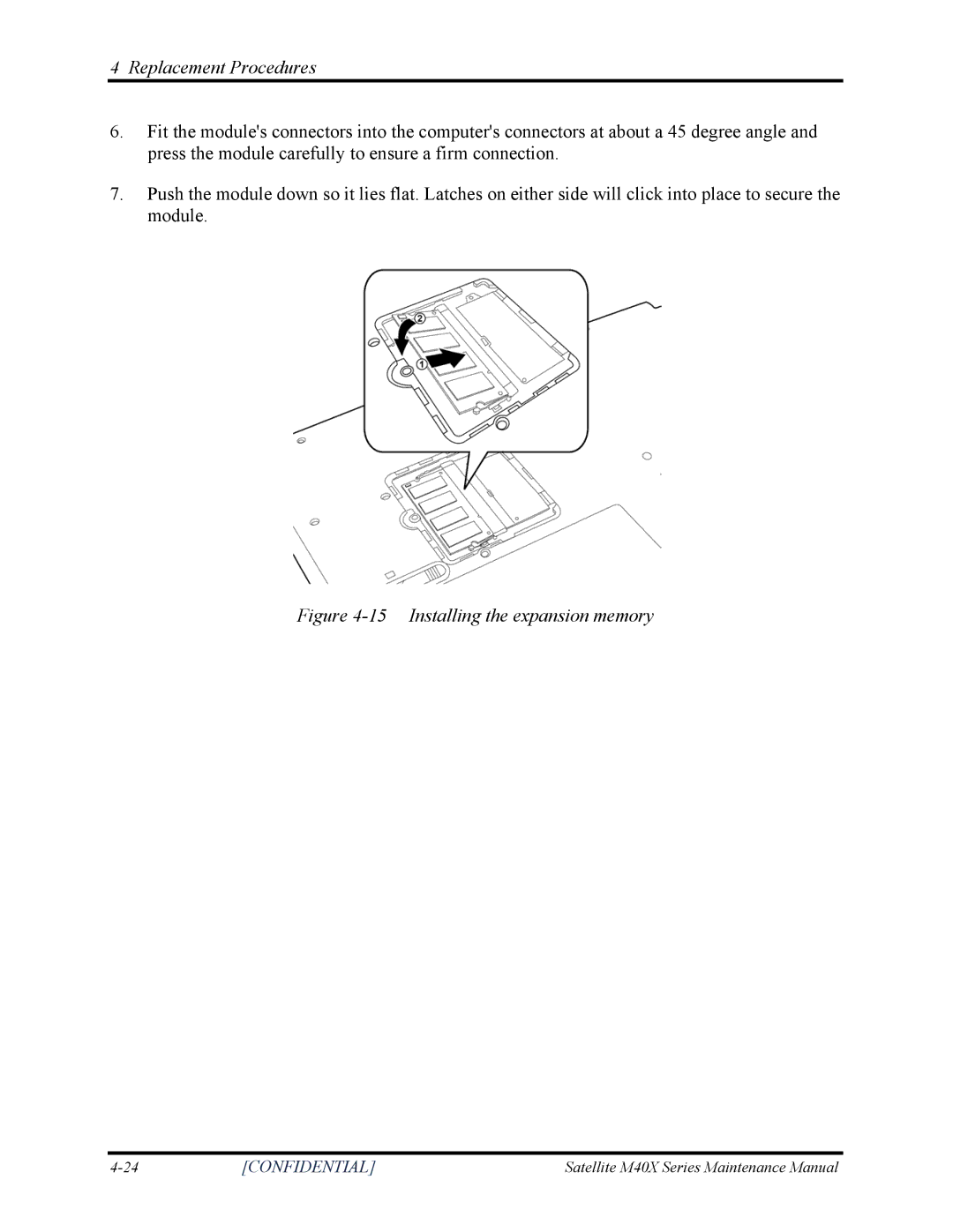 Toshiba Satellite M40X manual Installing the expansion memory 