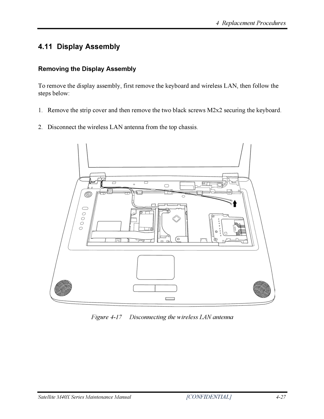 Toshiba Satellite M40X manual Removing the Display Assembly 