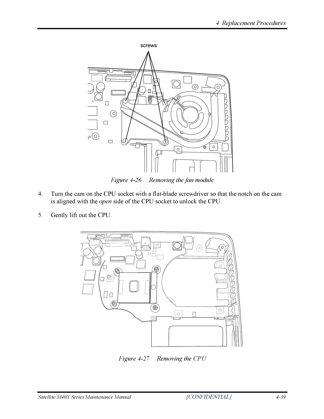 Toshiba Satellite M40X manual Removing the fan module 