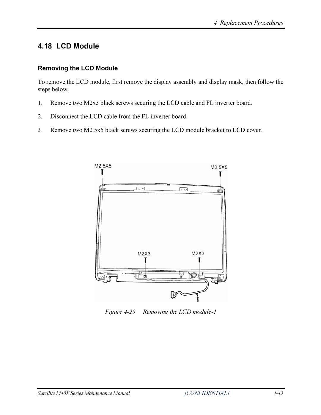 Toshiba Satellite M40X manual Removing the LCD Module 