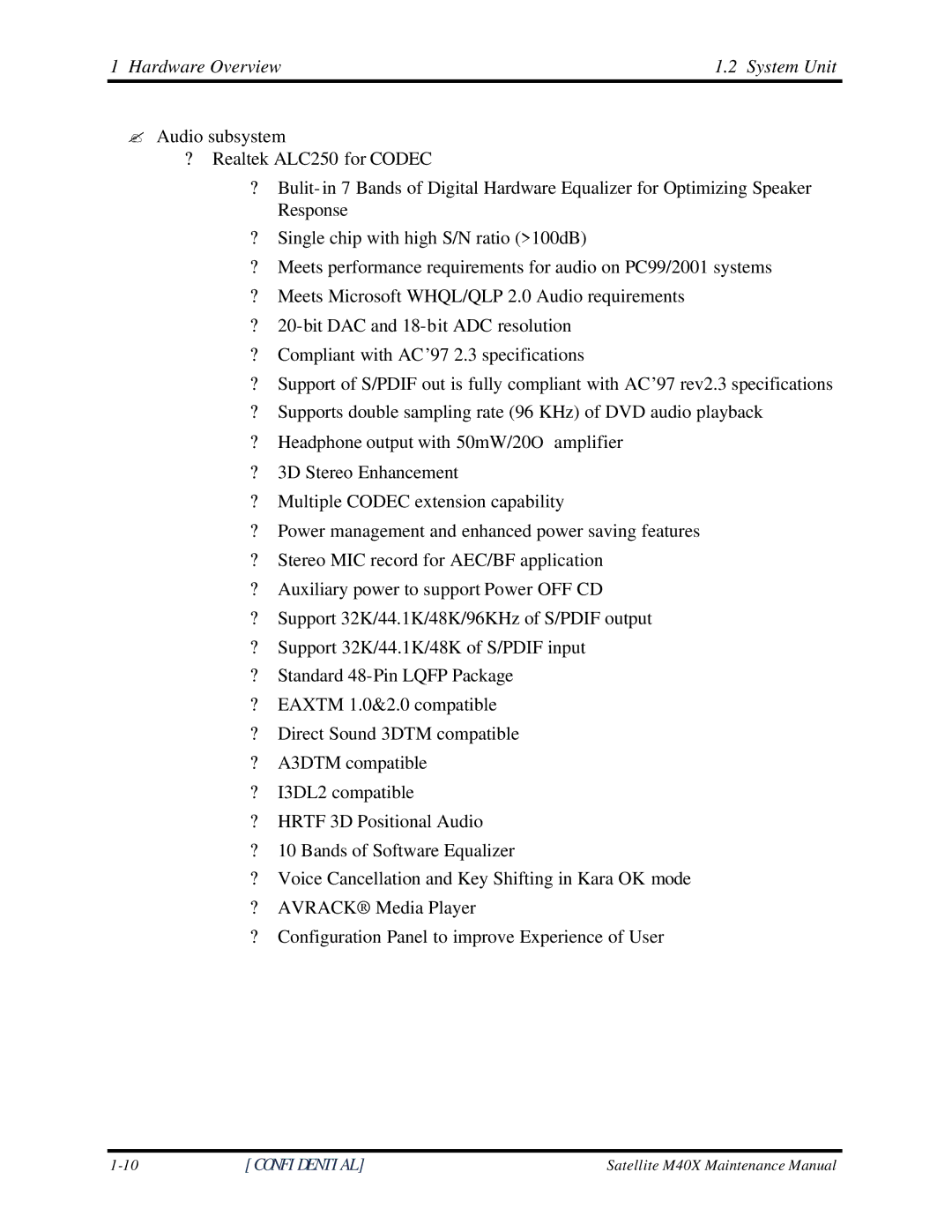 Toshiba Satellite M40X manual Hardware Overview System Unit 