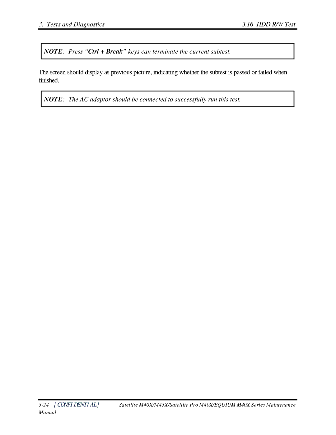 Toshiba Satellite M40X manual Tests and Diagnostics HDD R/W Test 