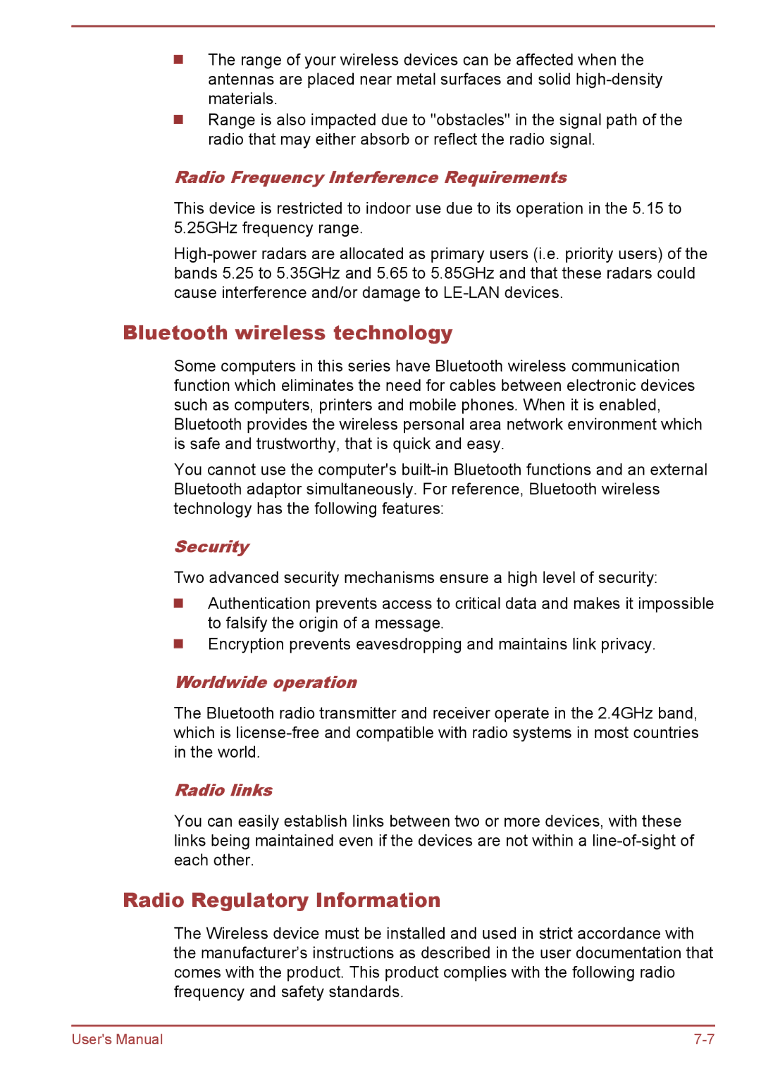 Toshiba satellite NB10-A/NB10t-A Bluetooth wireless technology, Radio Regulatory Information, Worldwide operation 