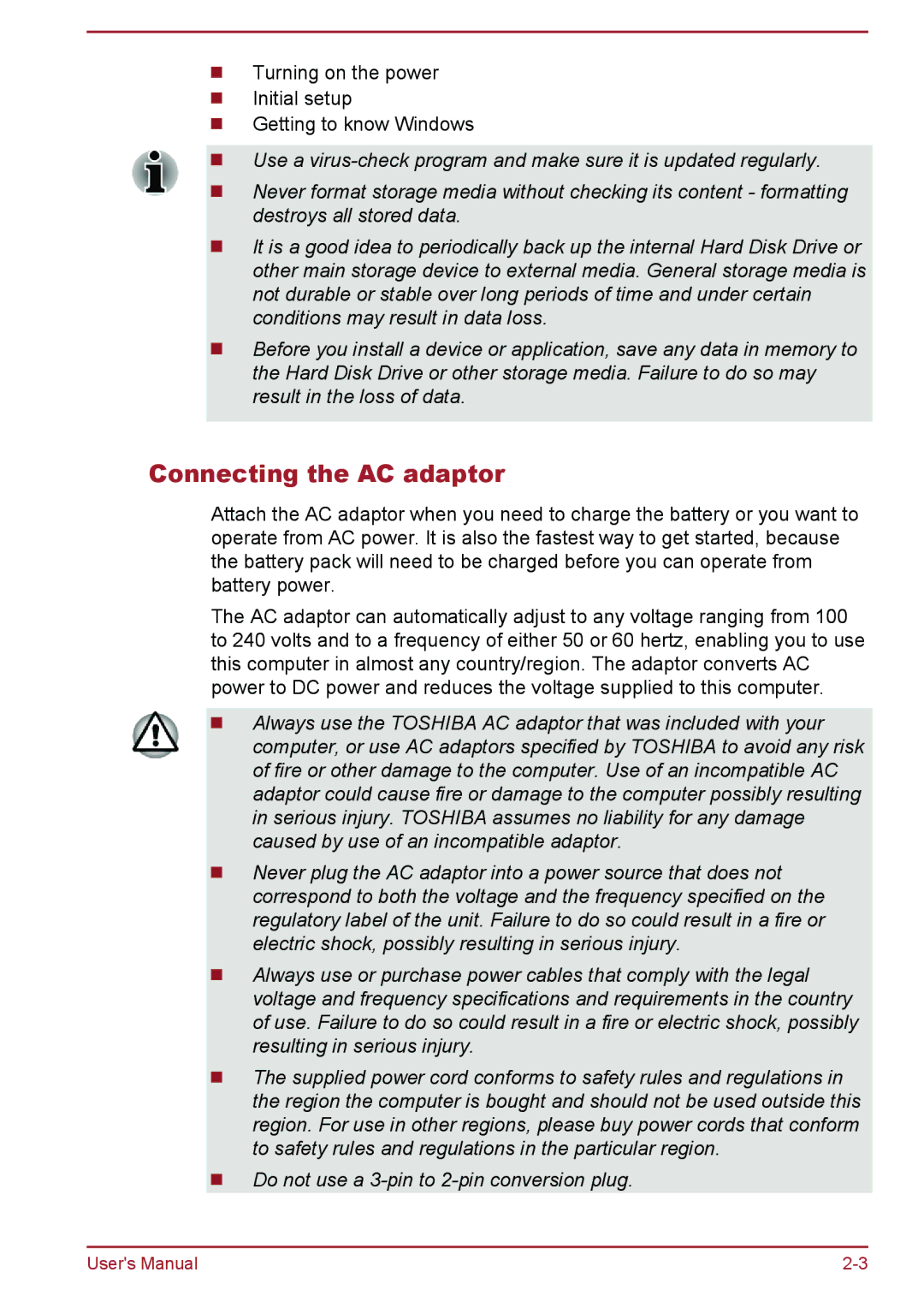 Toshiba Satellite Pro NB10-A/NB10t-A, satellite NB10-A/NB10t-A user manual Connecting the AC adaptor 