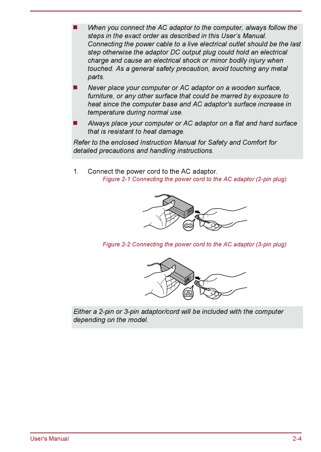 Toshiba satellite NB10-A/NB10t-A, Satellite Pro NB10-A/NB10t-A user manual Connect the power cord to the AC adaptor 