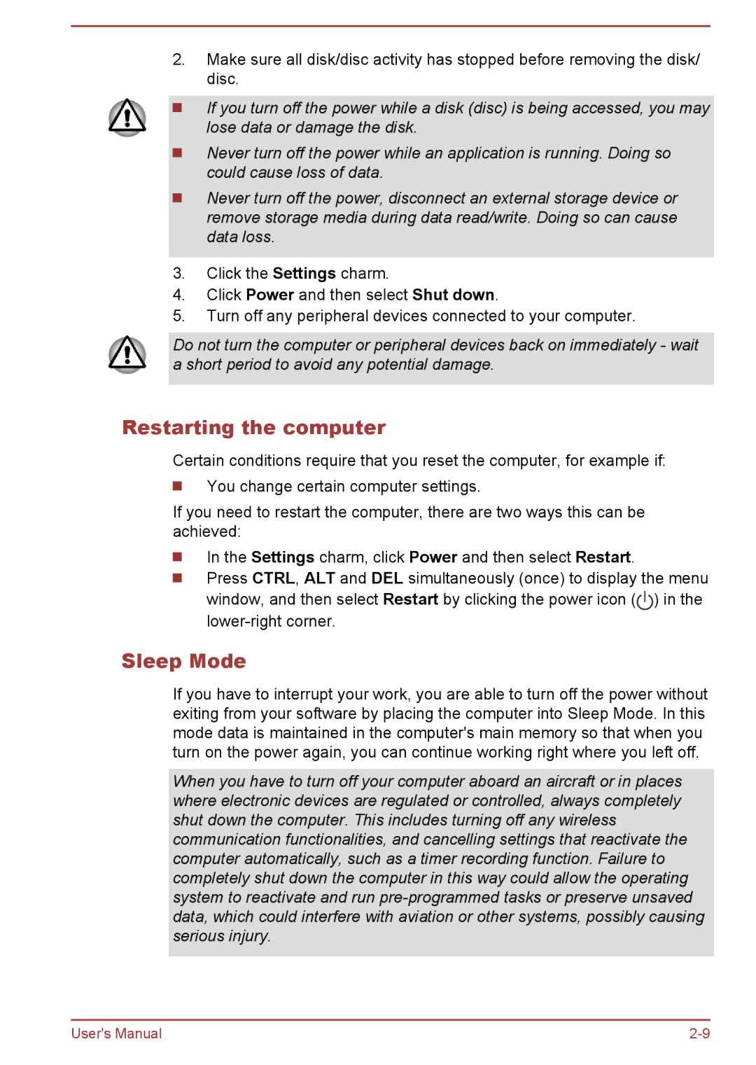 Toshiba Satellite Pro NB10-A/NB10t-A, satellite NB10-A/NB10t-A user manual Restarting the computer, Sleep Mode 