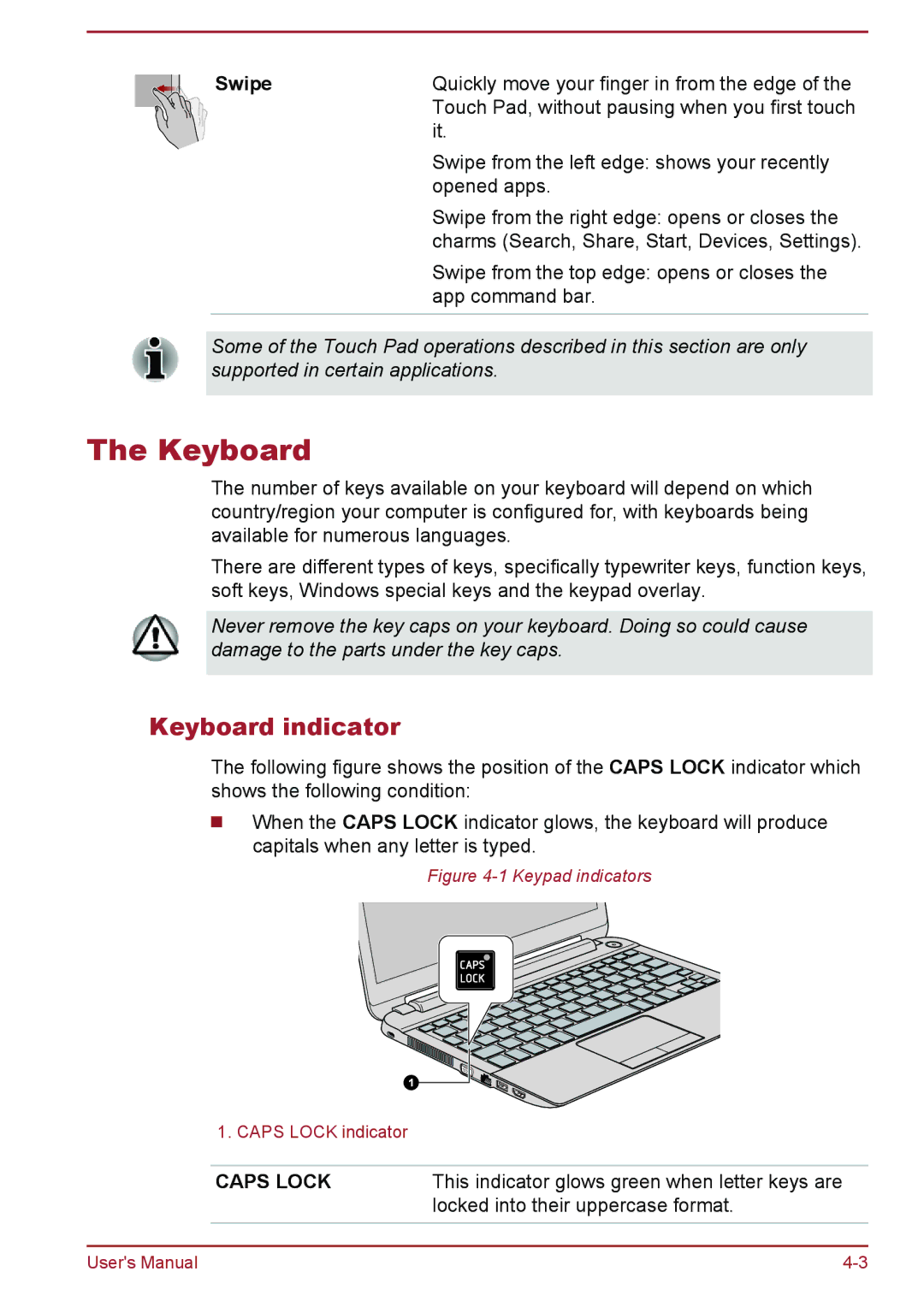 Toshiba satellite NB10-A/NB10t-A, Satellite Pro NB10-A/NB10t-A user manual Keyboard indicator 